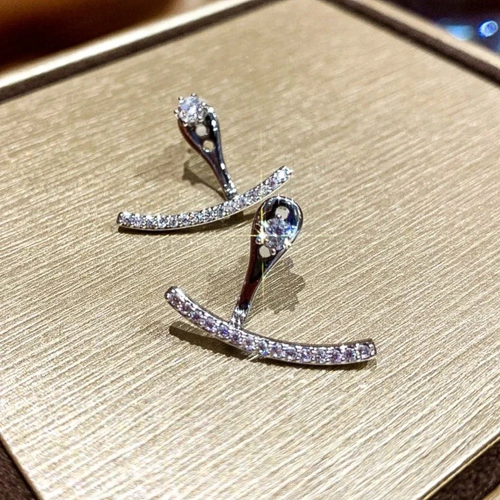 Any 2/$20! Crystal Studs w/Curved Jacket Earrings - Picture 3 of 7